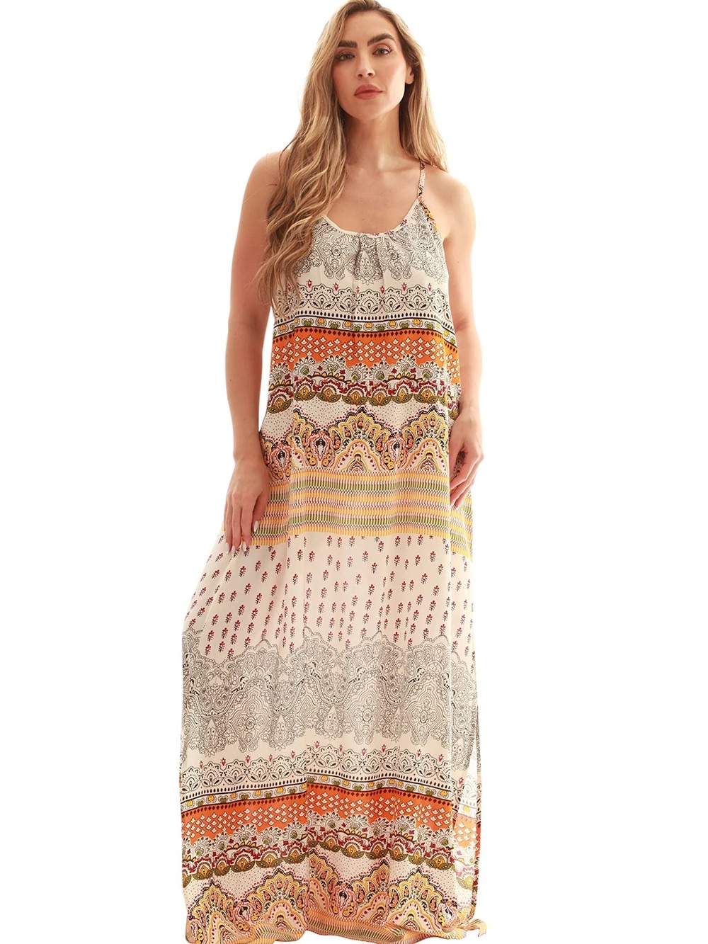 Sleeveless Printed Maxi Dress in Cream and Orange size M NWT